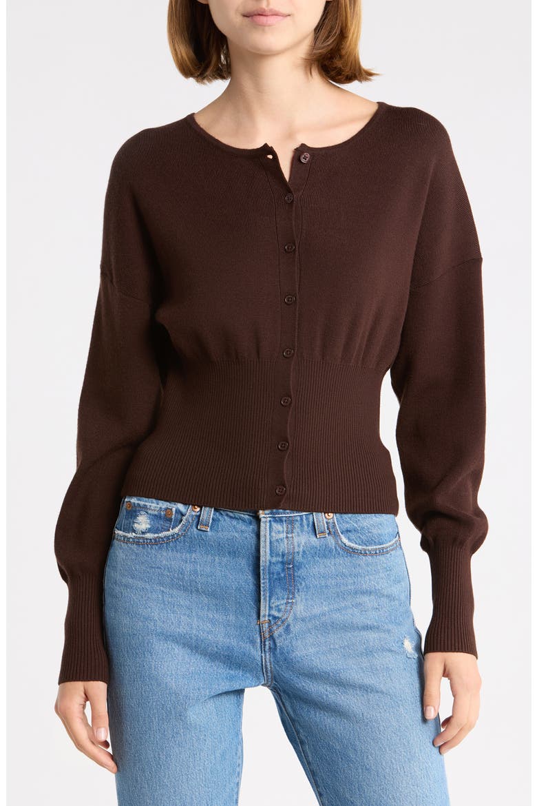Ribbed Knit Cardigan, Main, color, CHOCOLATE BROWN
