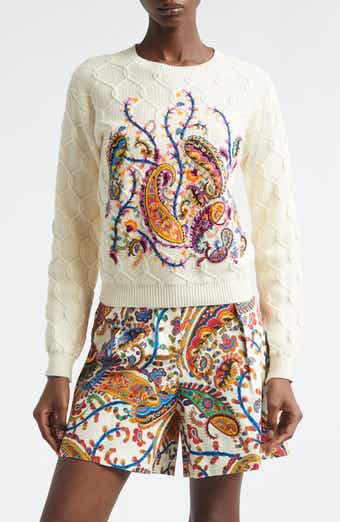 Embroidered Crop Cotton Blend Sweater