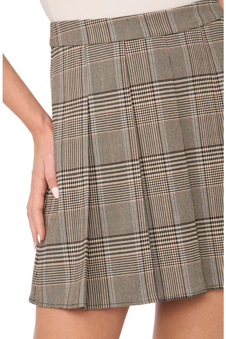 Glen Plaid Pleated Stretch Miniskirt, Alternate, color, RICH BLACK/ BEIGE