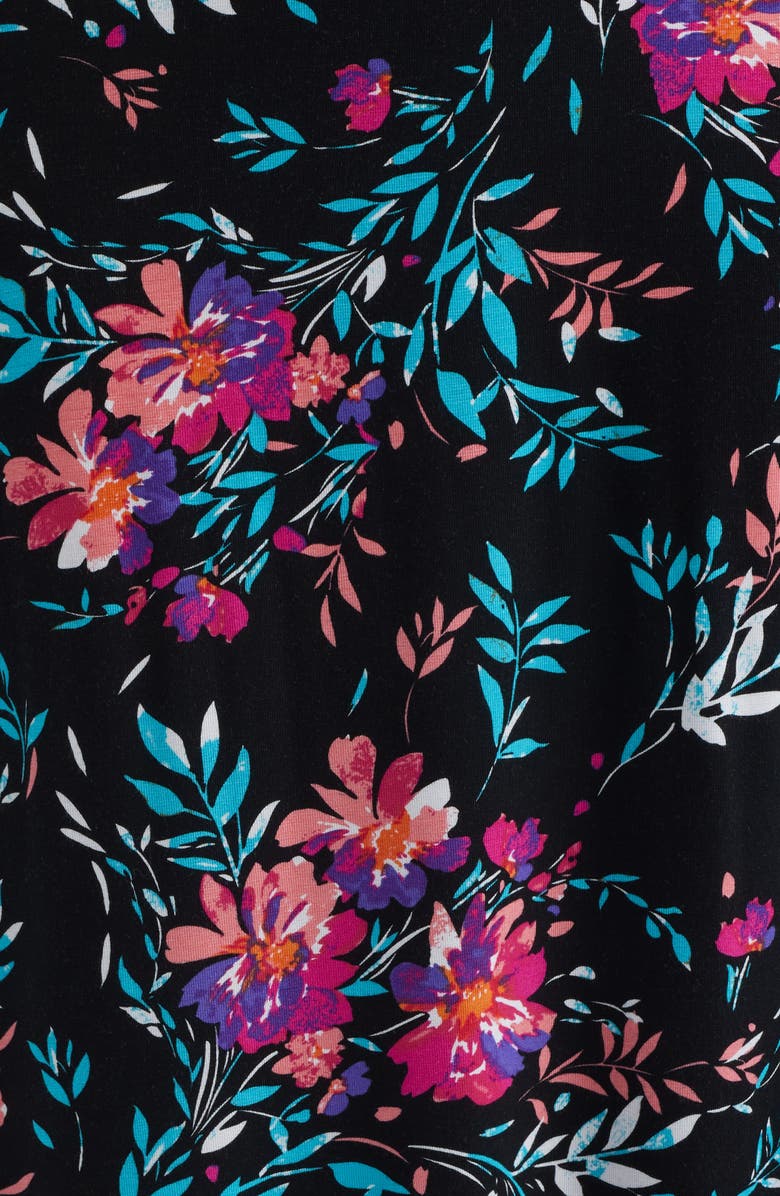 Loveappella Roll Top Floral Print Maxi Skirt, Alternate, color, Black/ Fuchsia