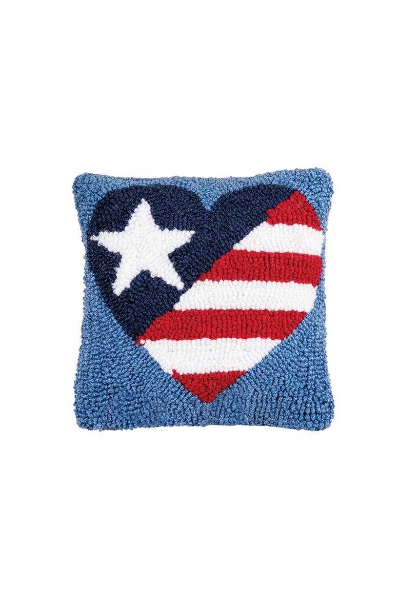 C&F Home Patriotic Heart U.S.A. Flag Hooked Mini Accent Pillow, 8" x 8", Main, color, Blue