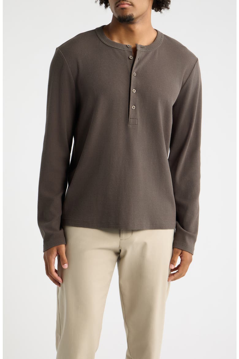 Fitted Long Sleeve Stretch Cotton Rib Henley, Main, color, GREY HARBOR
