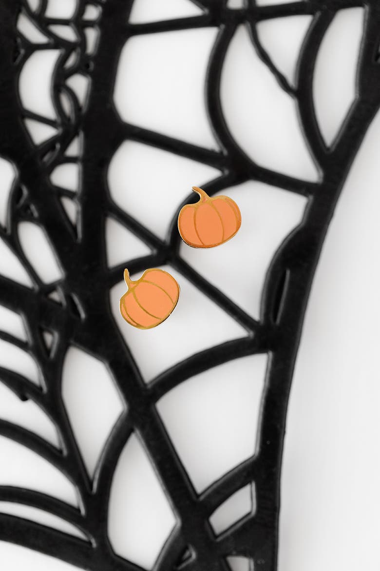 Girls' Pumpkin Flatback Stud Hypoallergenic Earrings, Alternate, color, Orange