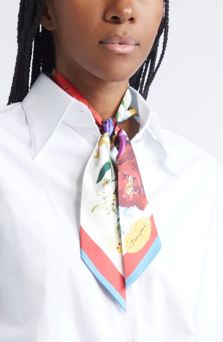 Dolce&Gabbana Floral Silk Twill Skinny Scarf, Alternate, color, 