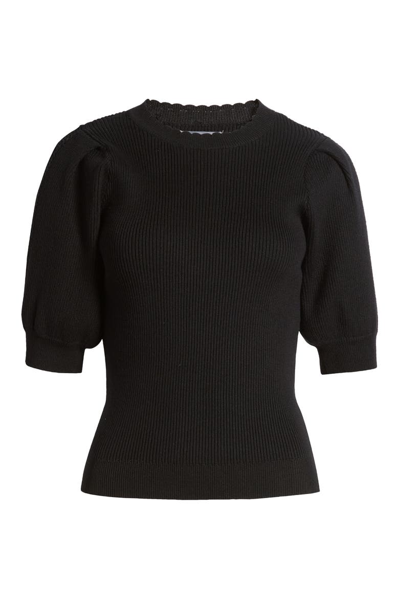 Short Sleeve Rib Sweater, Alternate, color, BLACK