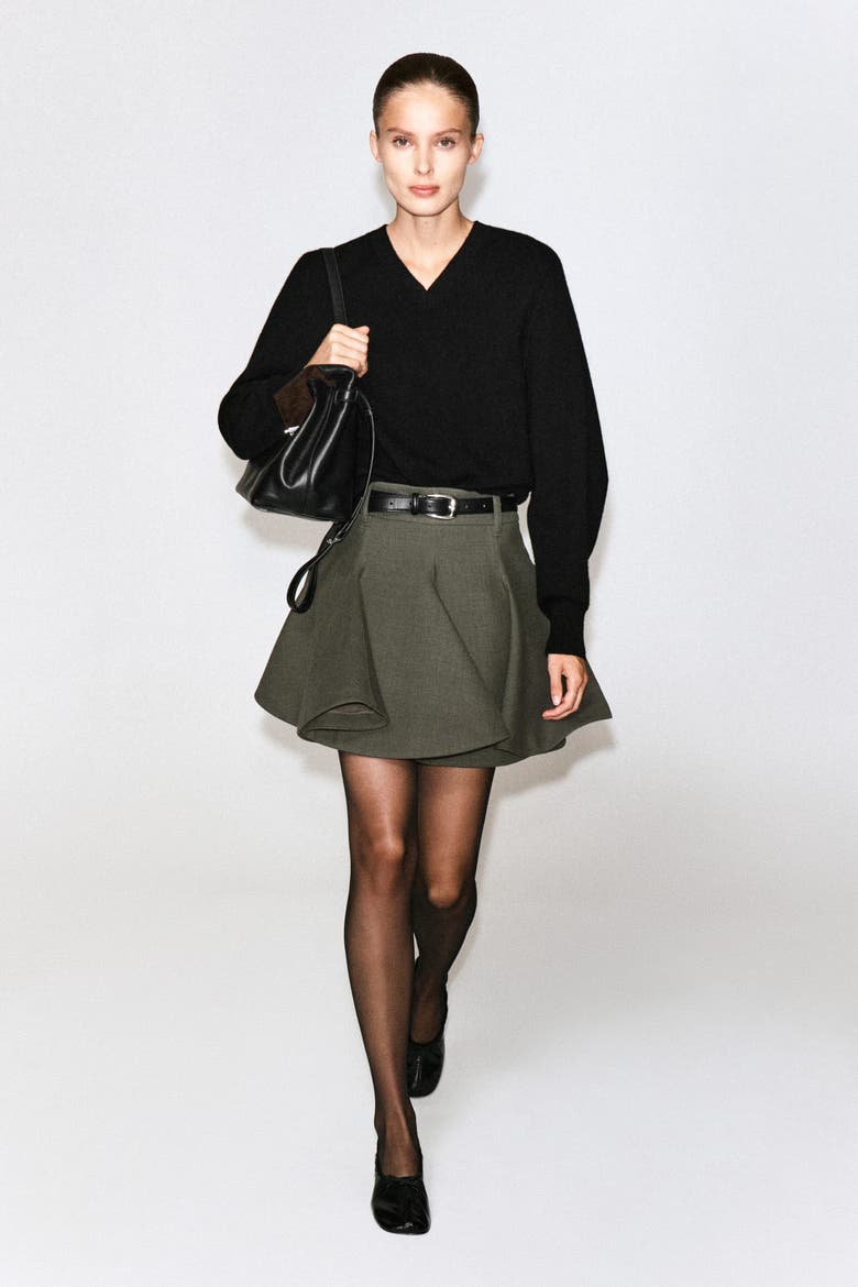Sculptural Tailored Wool Mini Skirt, Main, color, KHAKI MÉLANGE