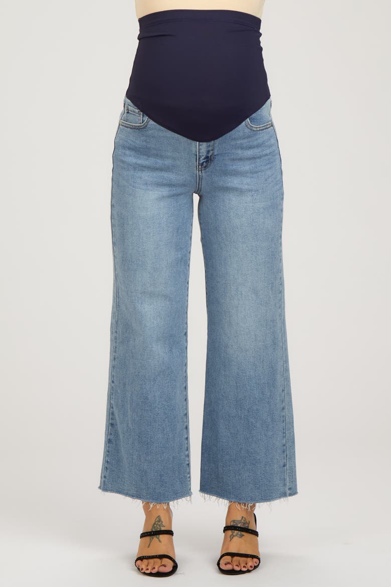 Wide Leg Raw Hem Maternity Jeans, Main, color, Blue