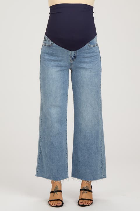 Wide Leg Raw Hem Maternity Jeans