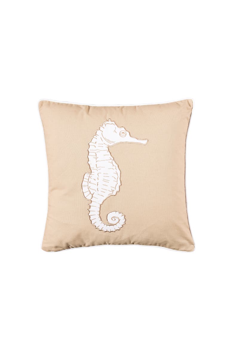 Seaside Seahorse Applique Accent Throw Pillow Decor, Main, color, White