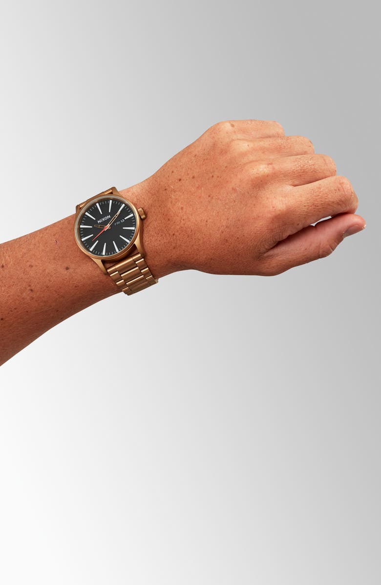 Nixon The Sentry Bracelet Watch, 42mm, Alternate, color, Bronze / Black