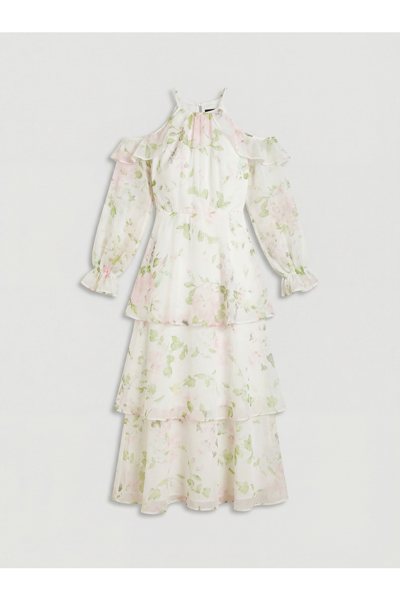 Petite Organza Cold Shoulder Midi Dress, Alternate, color, Ivory