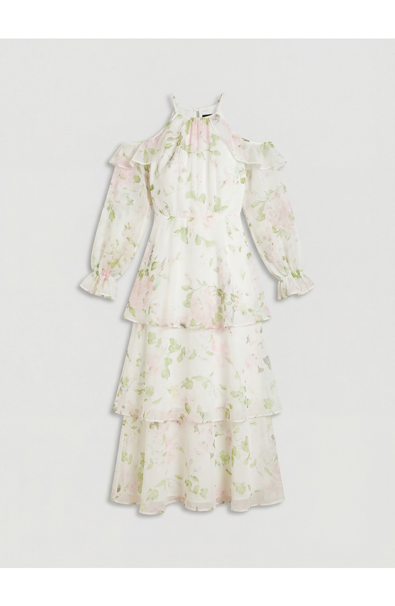 Oasis Petite Organza Cold Shoulder Midi Dress, Alternate, color, Ivory
