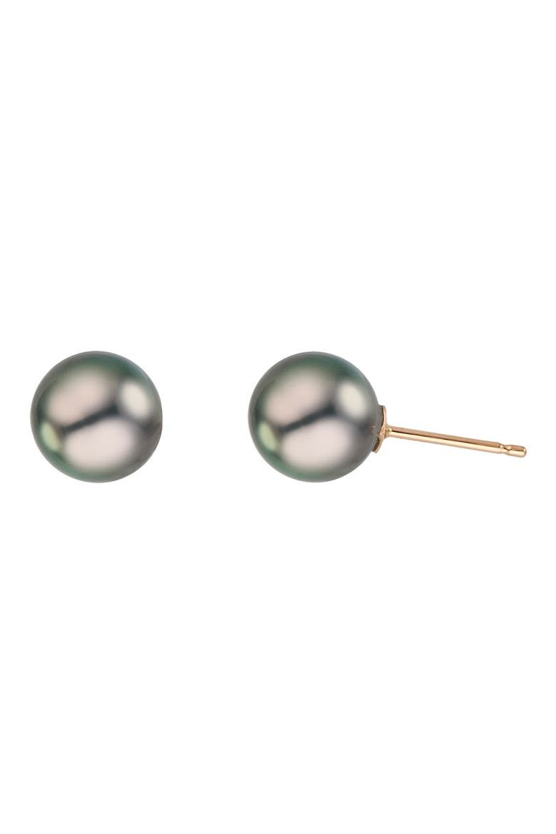 Tahitian Pearl Stud Earrings, 9-10mm, Main, color, PEARL/ 18K RG