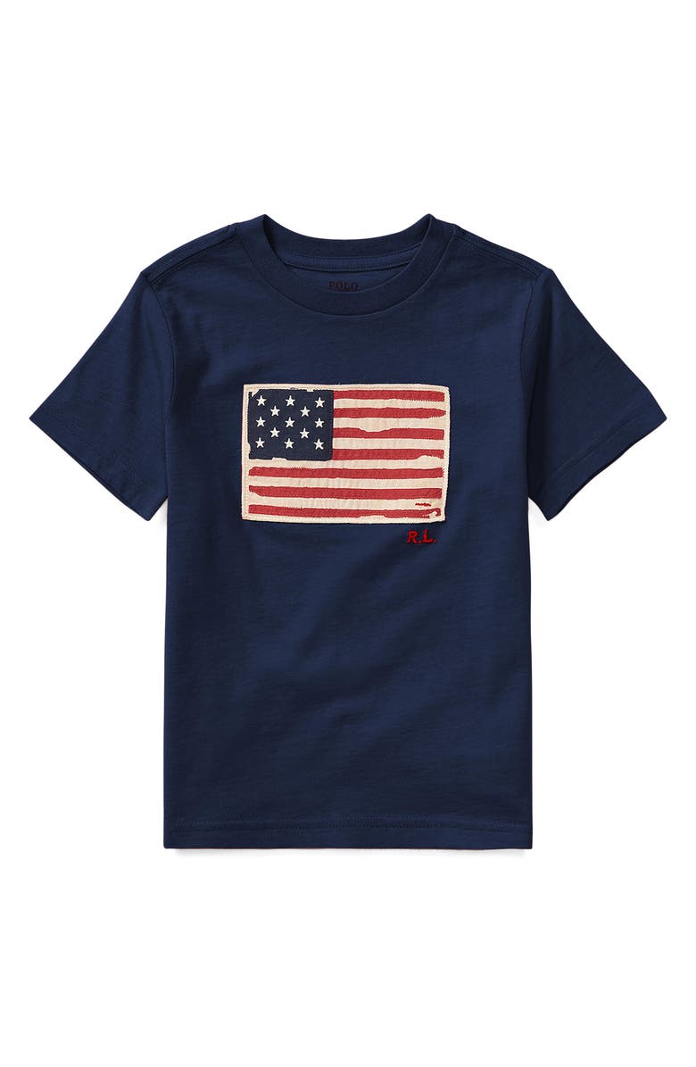 Polo Ralph Lauren Kids' Flag Appliqué T-Shirt, Main, color, 