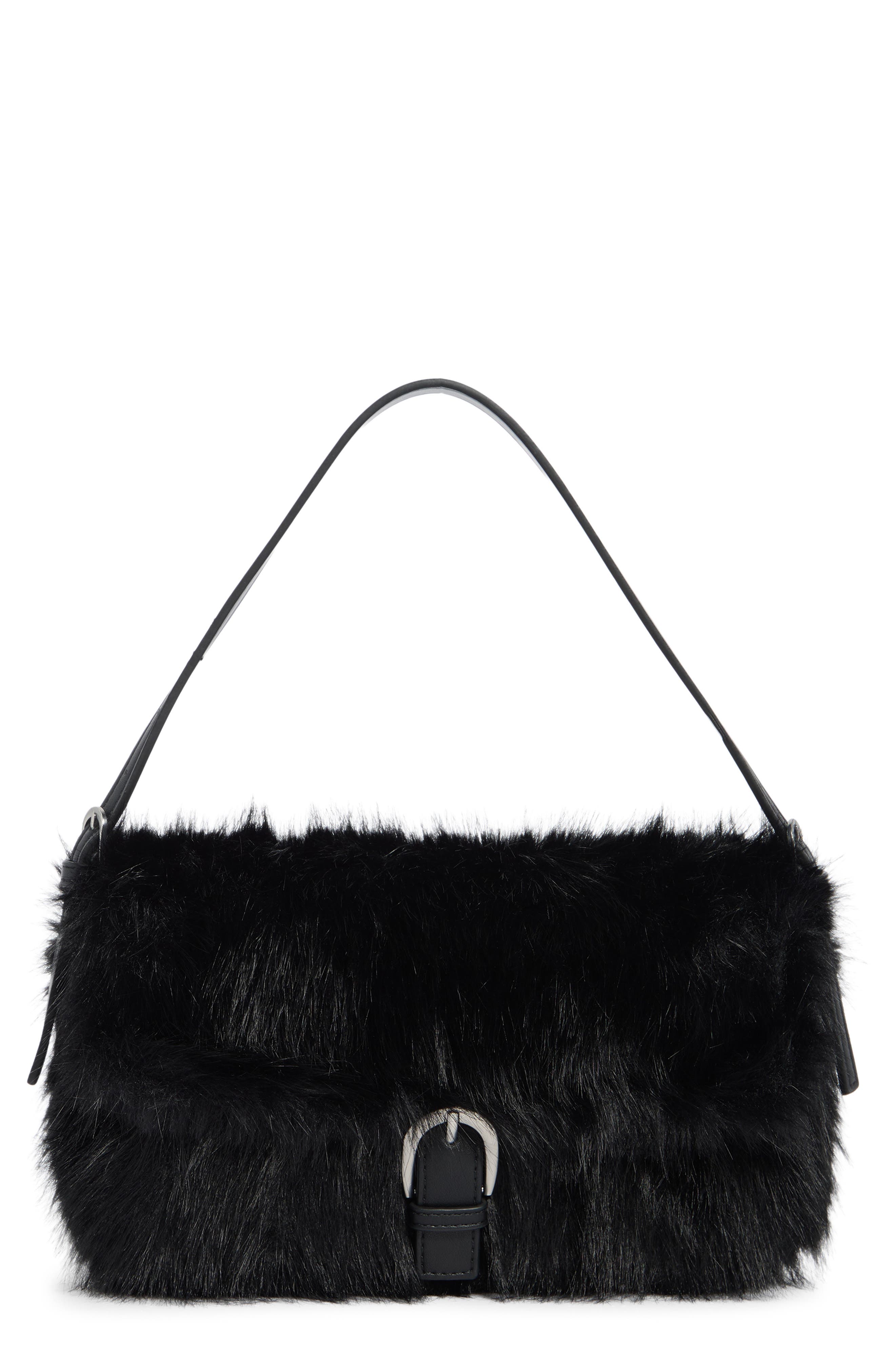 BCBG Faux Fur Buckle Shoulder Bag