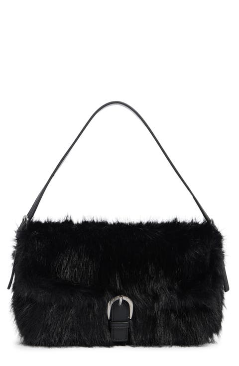 Faux Fur Buckle Shoulder Bag