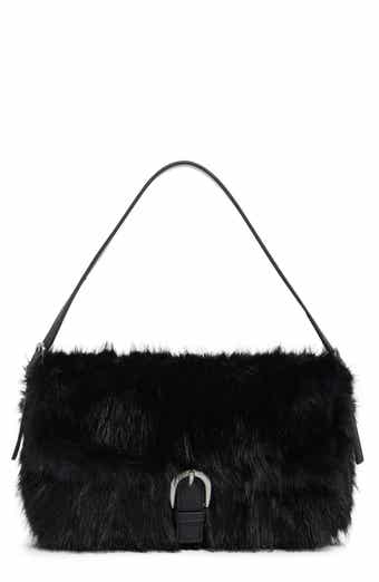 BCBG Faux Fur Buckle Shoulder Bag