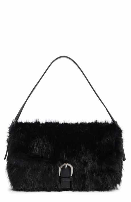 BCBG Faux Fur Buckle Shoulder Bag
