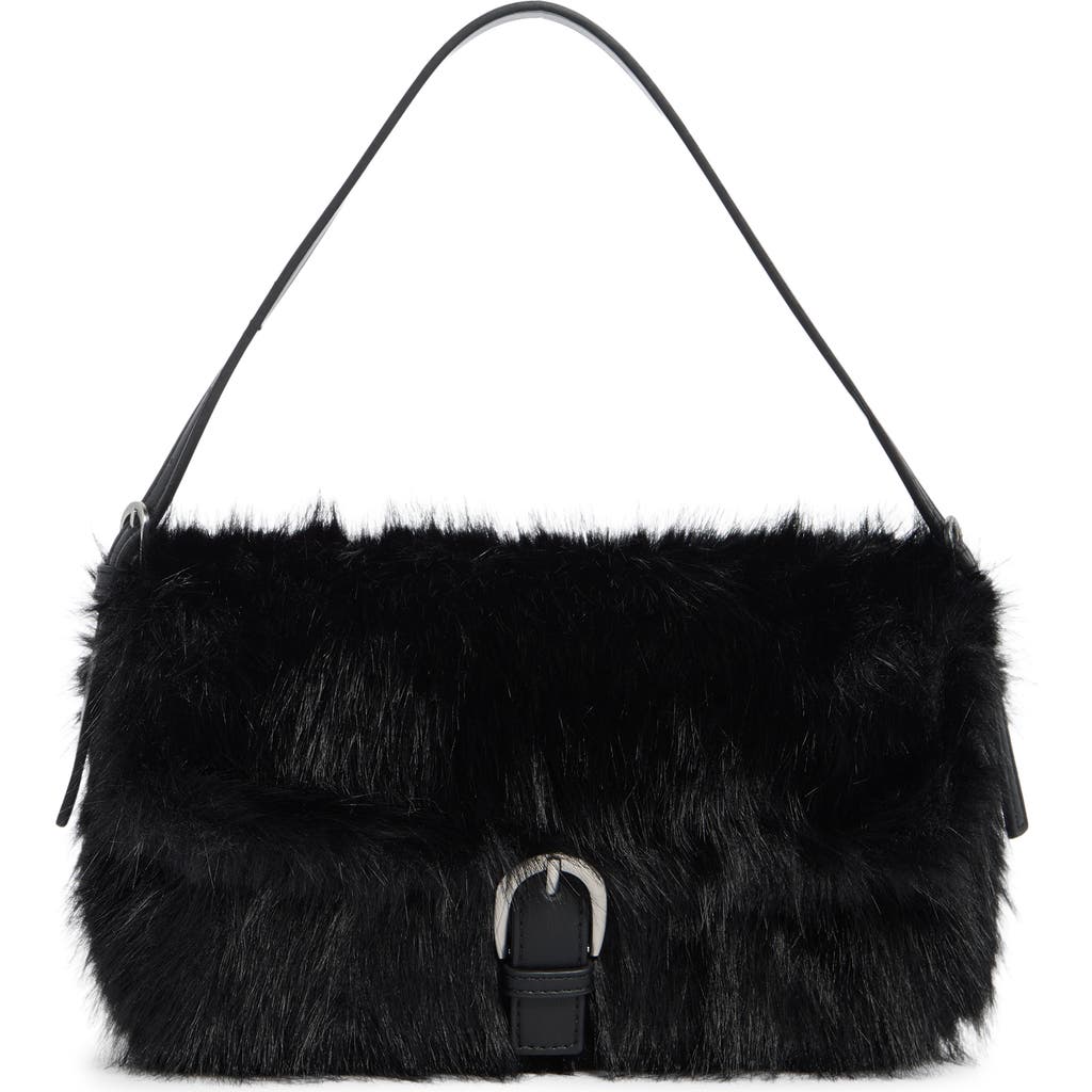 Bcbg Faux Fur Buckle Shoulder Bag In Black