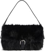 BCBG Faux Fur Buckle Shoulder Bag