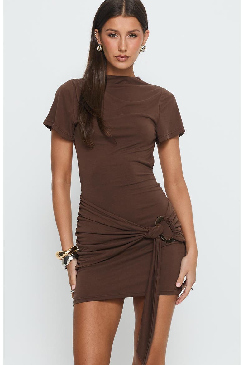 Madlen Open Back Drape Minidress, Alternate, color, BROWN