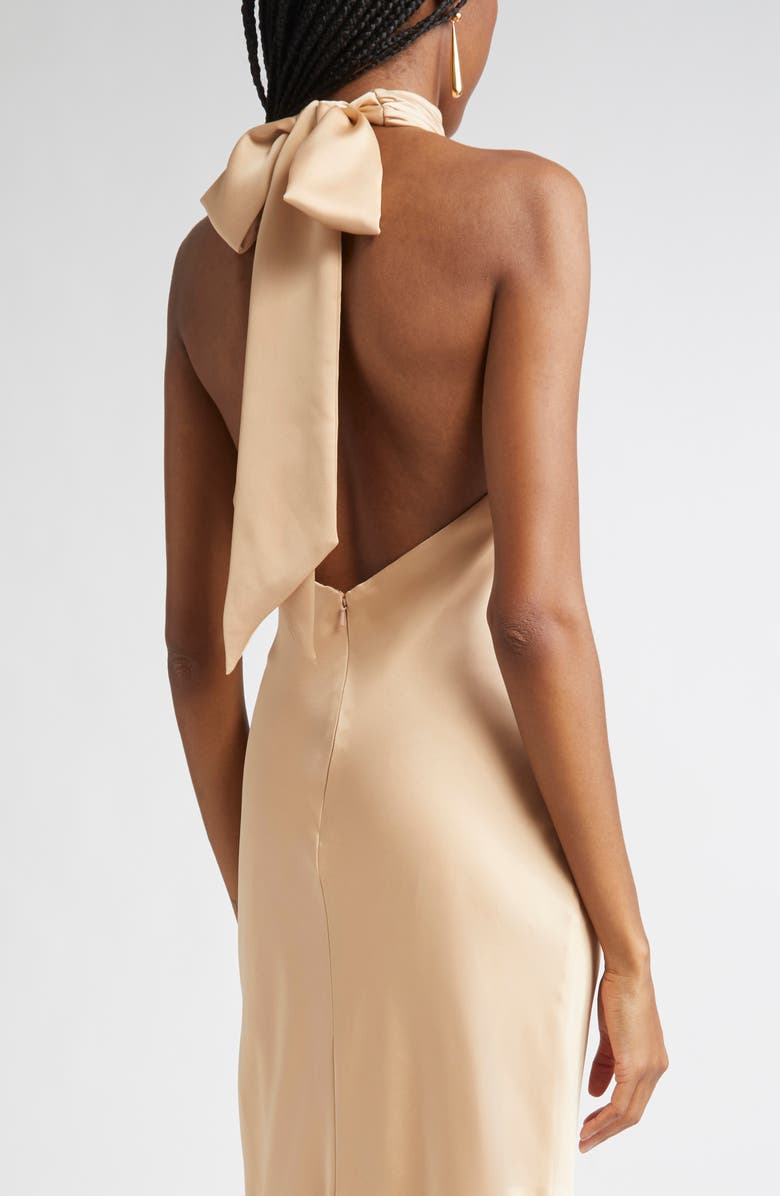 Ramy Brook Tatiana Halter Neck Satin Gown, Alternate, color, Light Champagne