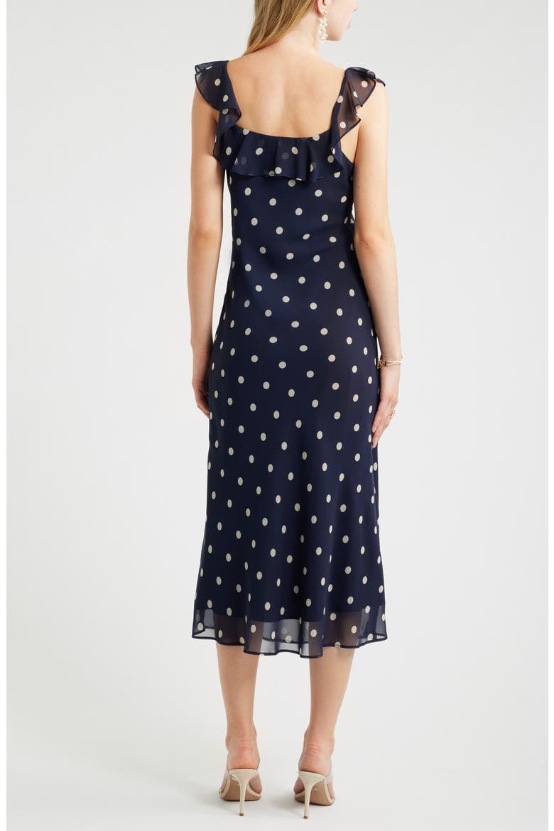 Ruffle Midi Dress, Alternate, color, NAVY POLLY DOT