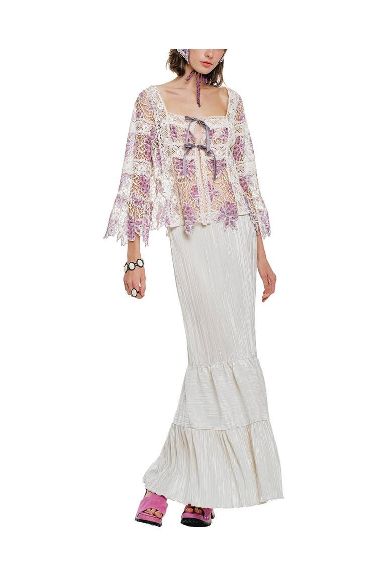Plisse Tiered Maxi Skirt, Alternate, color, Cream