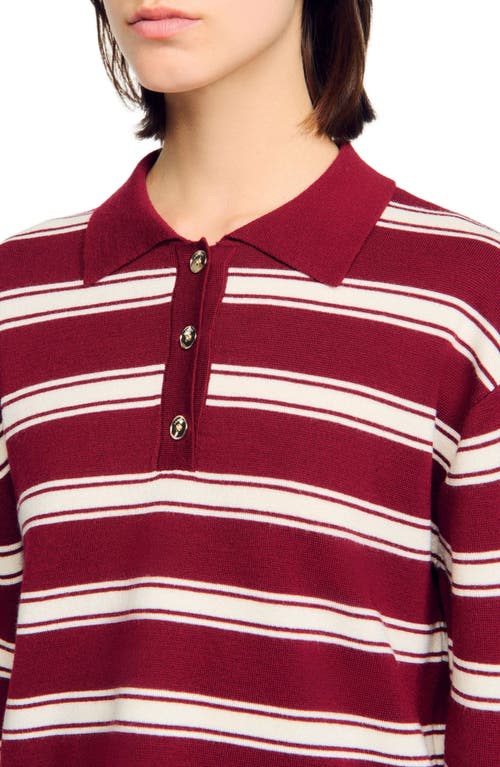 Sandro Wool Striped Polo Sweater In Brown