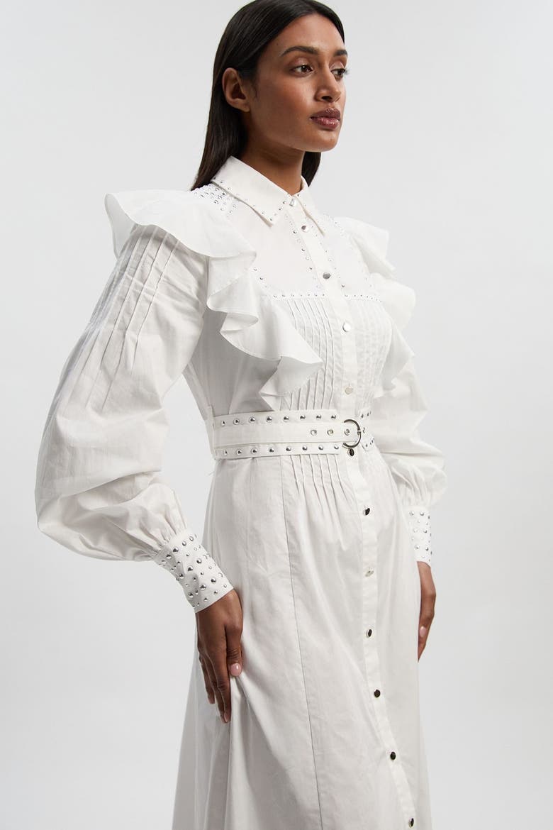 Cotton Studded Maxi Shirt Dress, Alternate, color, White
