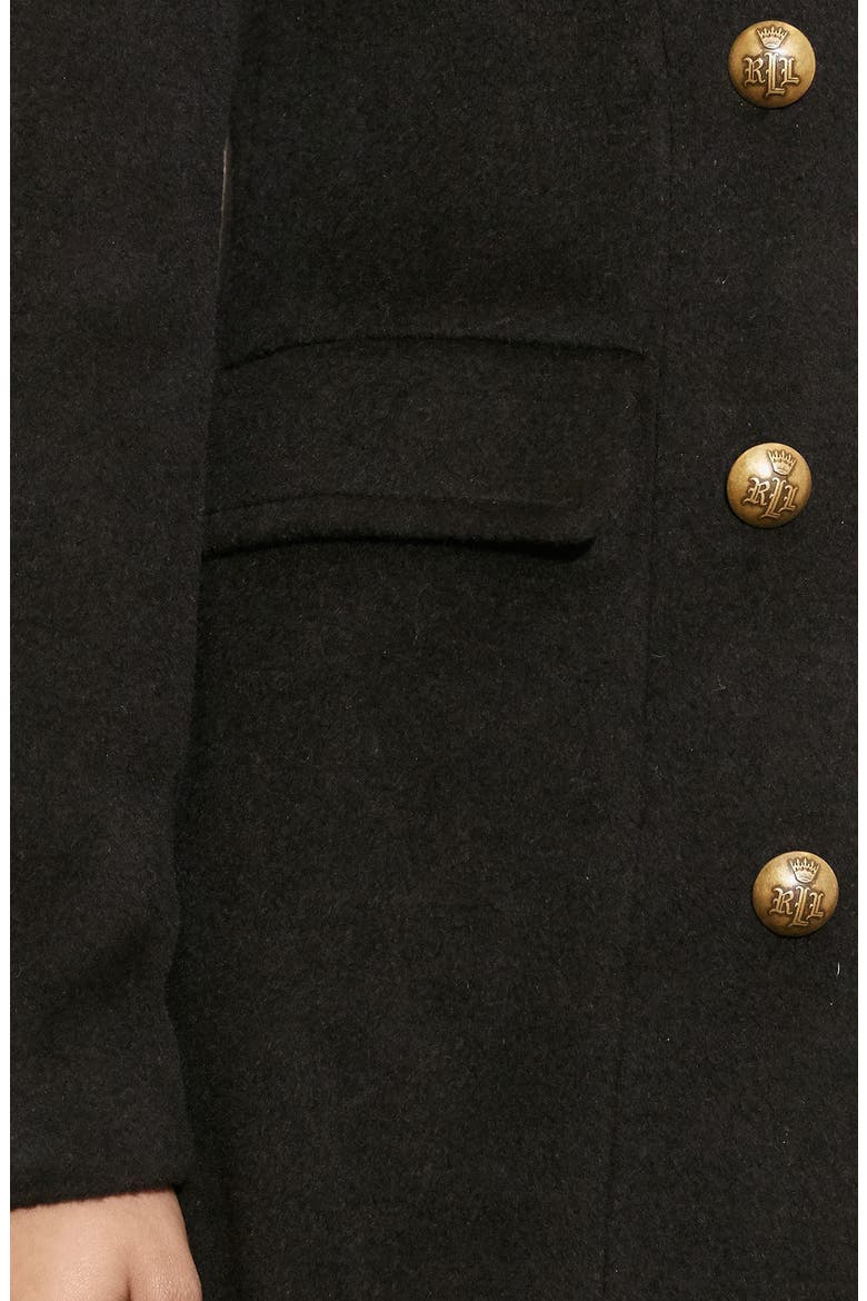 Skirted Wool Blend Military Coat, Alternate, color, BLACK