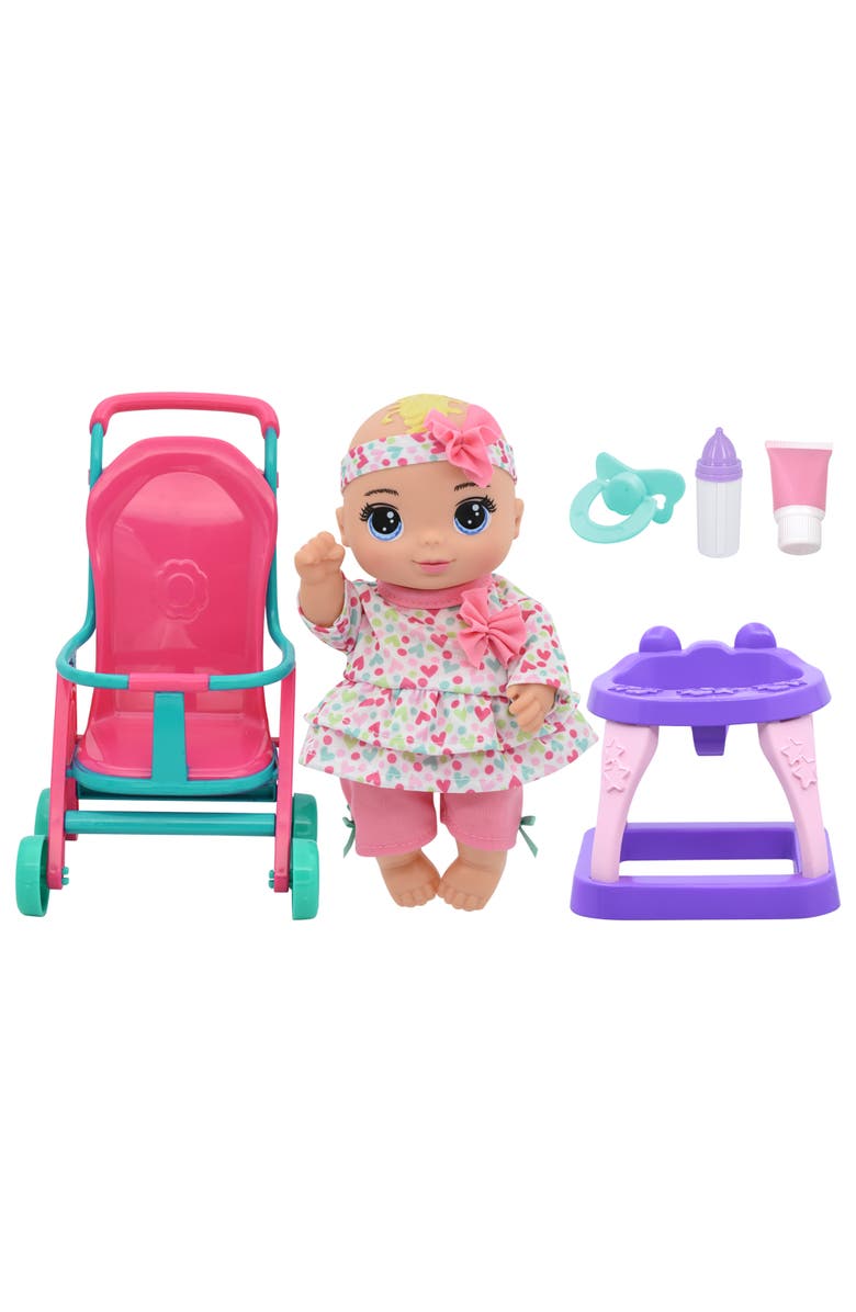 Magic Nursery 8" Doll Stroll N Scoot Set Hearts, Pink, Teal, Purple, Main, color, 