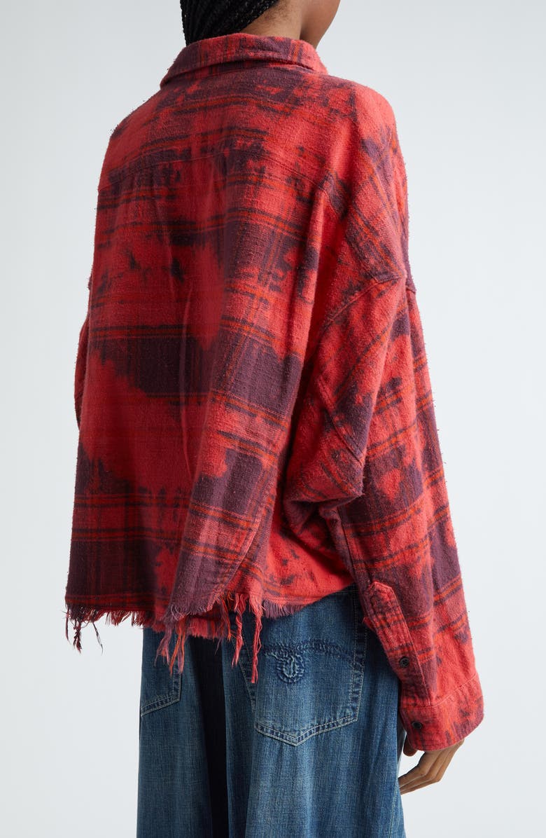 R13 Distressed Plaid Crop Cotton Flannel Workshirt, Alternate, color,