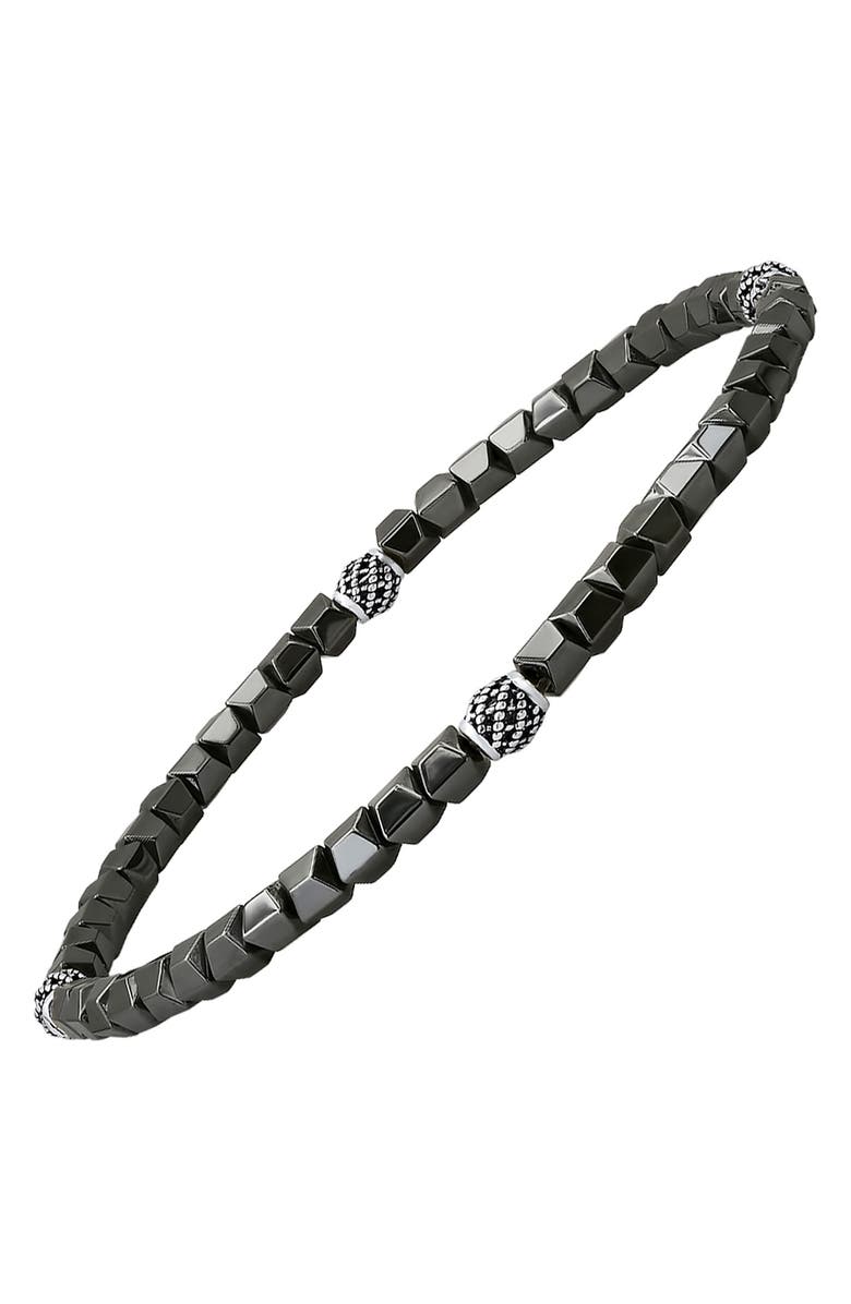 HMY JEWELRY Sterling Silver & Hematite Stretch Bead Bracelet, Alternate, color, Silver