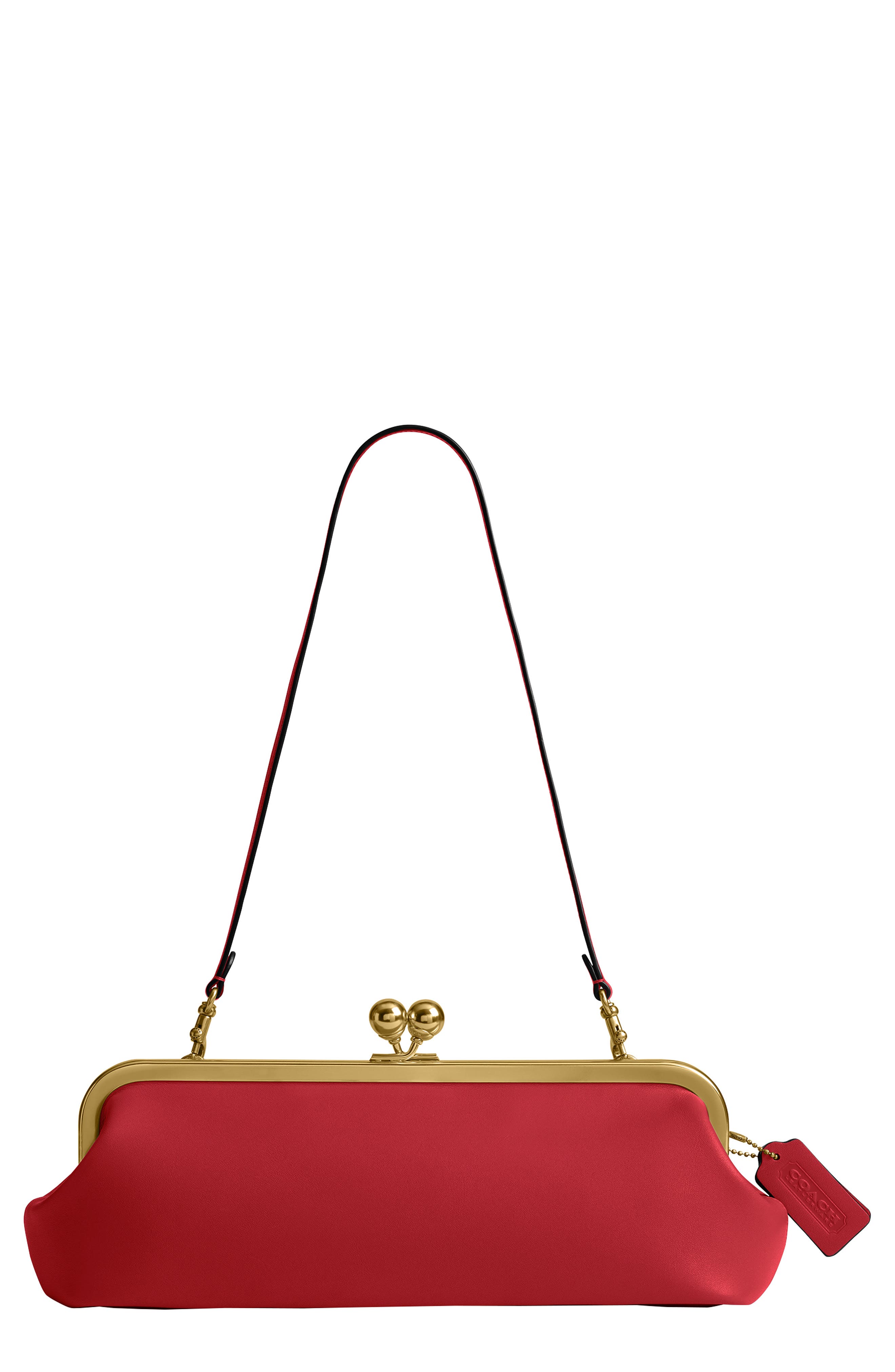 Kisslock Glovetanned Leather Frame Clutch, Main, color, B4/ POPPY