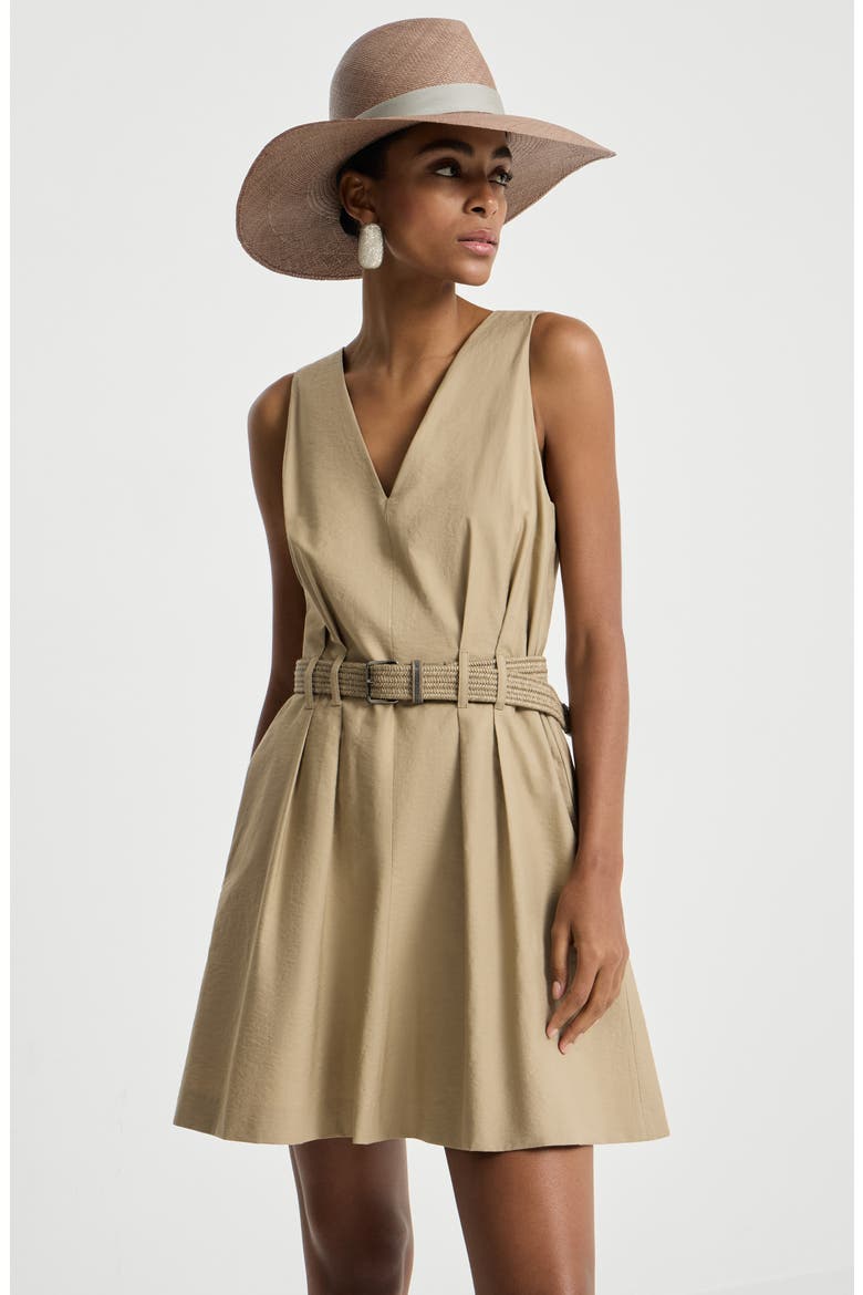 Twill belted dress, Alternate, color, Beige