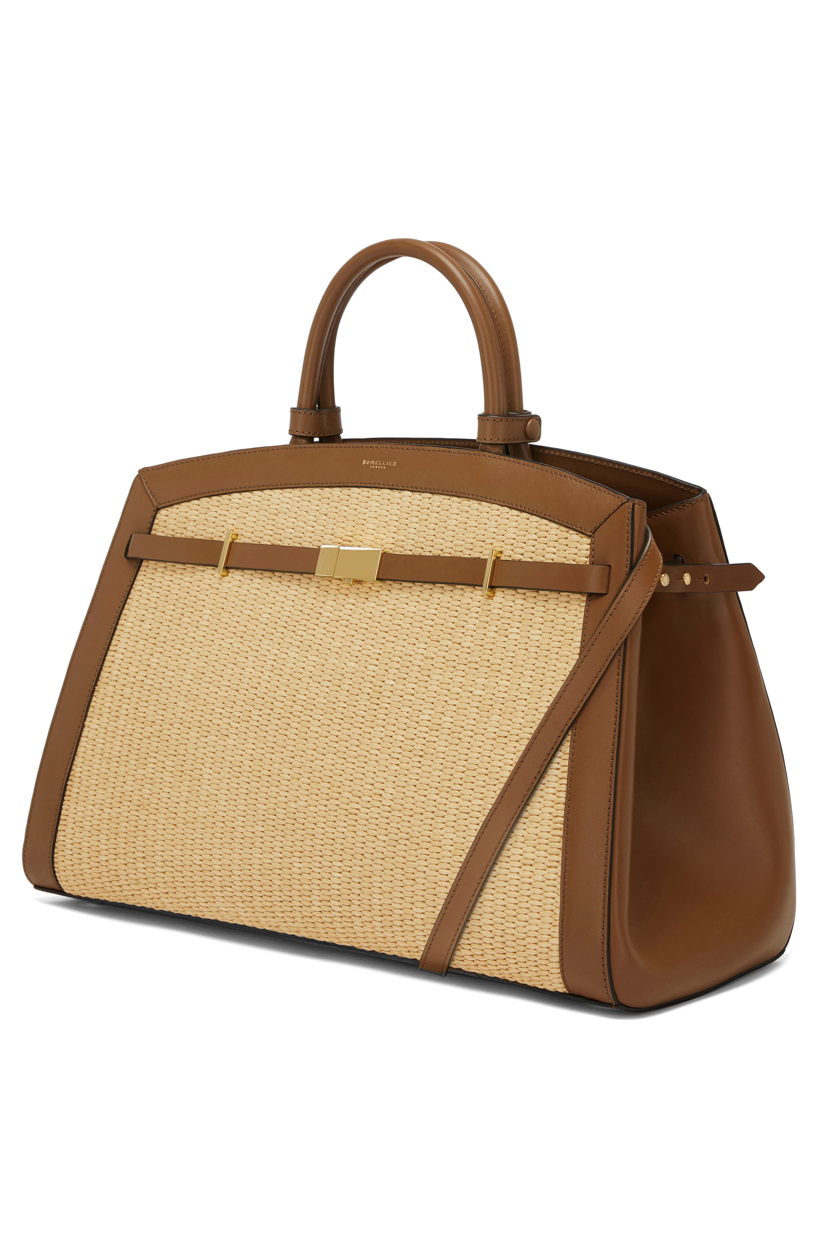DeMellier The Hudson Raffia & Leather Top Handle Bag, Alternate, color, 