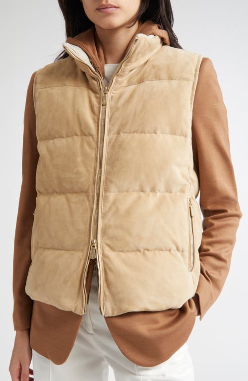 Eleventy Suede Down Vest In Neutral