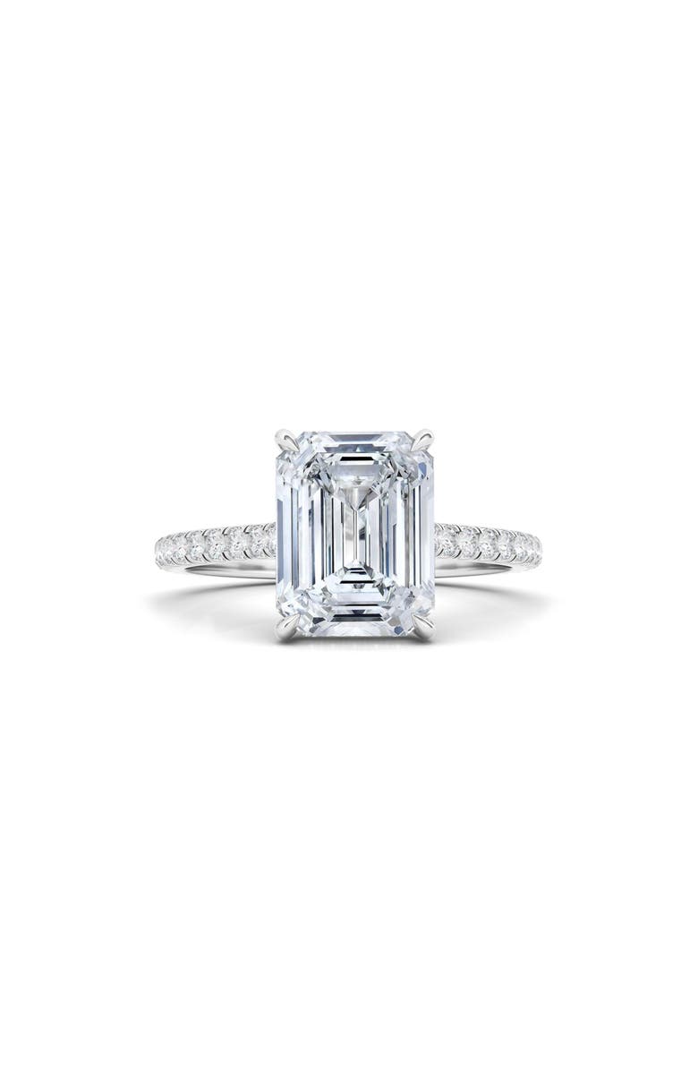HauteCarat Emerald Cut Pavé Lab Created Diamond Ring, Main, color, 2.00 Ctw 18K White Gold