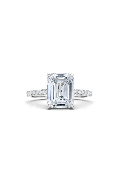 Emerald Cut Pavé Lab Created Diamond Ring