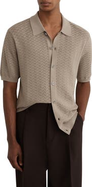 Reiss Phoenix Chevron Knit Wool Full Button Cardigan