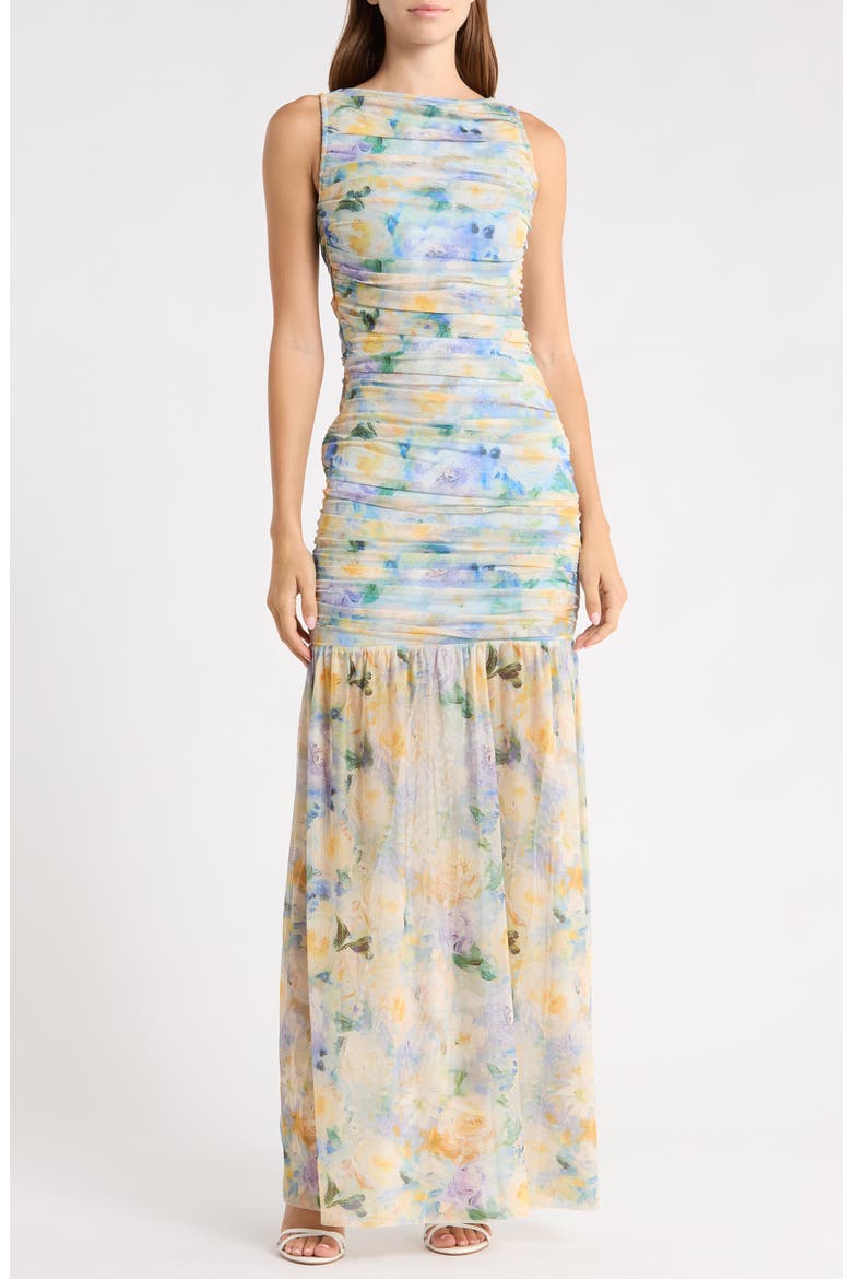 Elise Ruched Maxi Dress, Main, color, BLUE MULTI