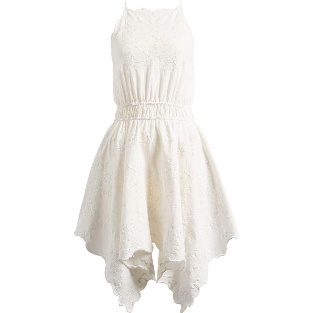 Topshop Eyelet Embroidered Handkerchief Hem Cotton & Linen Sundress In Neutral