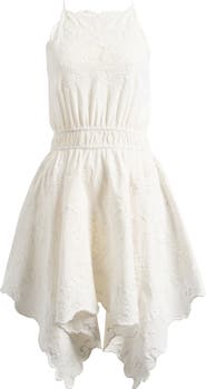 Topshop Eyelet Embroidered Handkerchief Hem Cotton & Linen Sundress