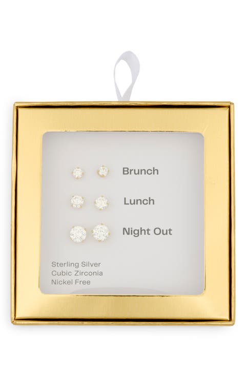 Set of 3 CZ Stud Earrings