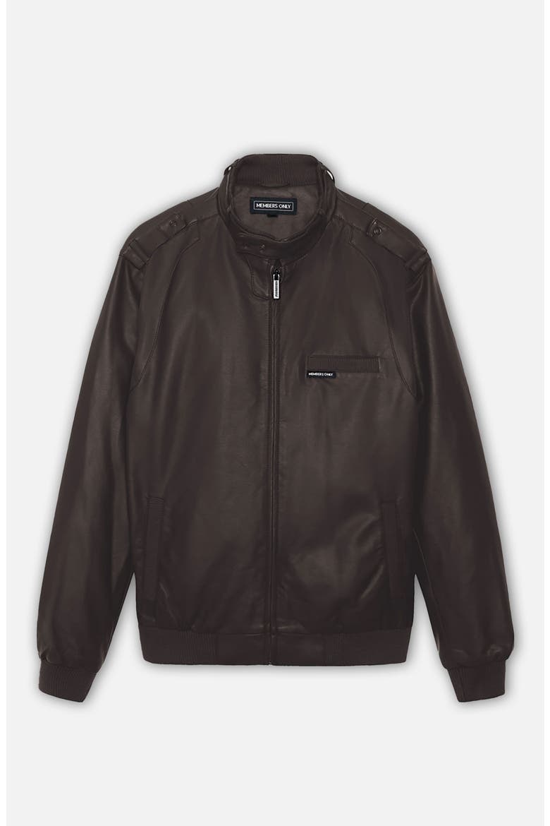 Men's Faux Leather Iconic Racer Jacket, Alternate, color, dark brown
