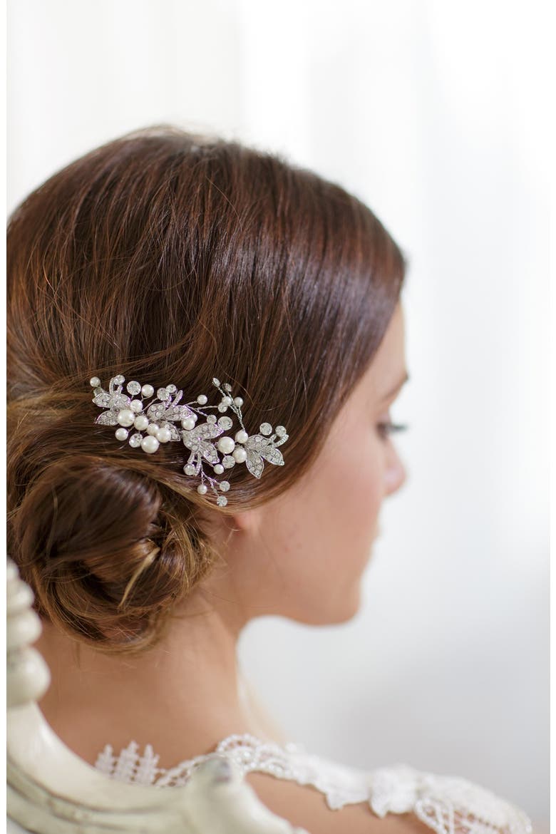Catherine Jeweled Hair Comb, Alternate, color, CLASSIC SILVER