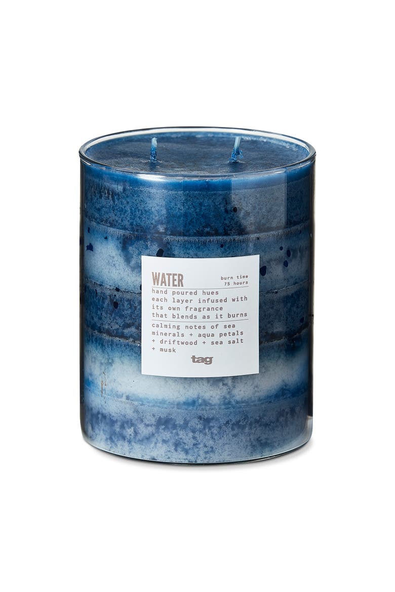 Water Themed Scented Paraffin Wax Pillar Candle Blue, Main, color, Blue