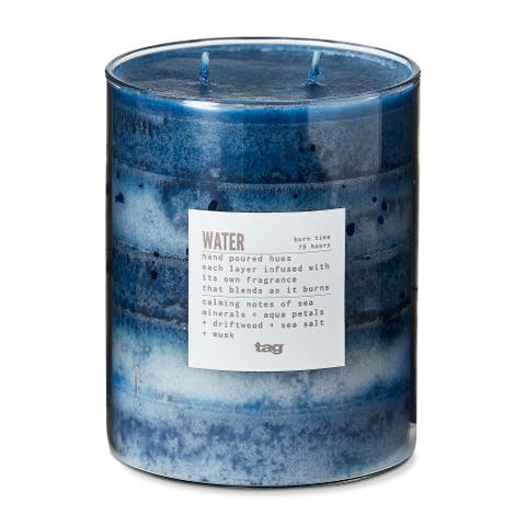 Water Themed Scented Paraffin Wax Pillar Candle Blue