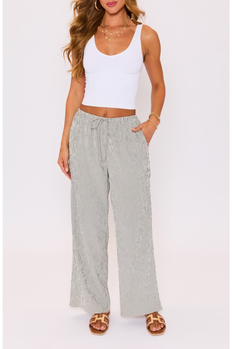 Ease Stripe Drawstring Wide Leg Pants, Alternate, color, CREAM BLACK